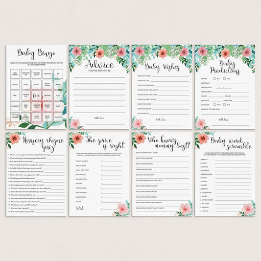 Floral printable baby shower games by LittleSizzle