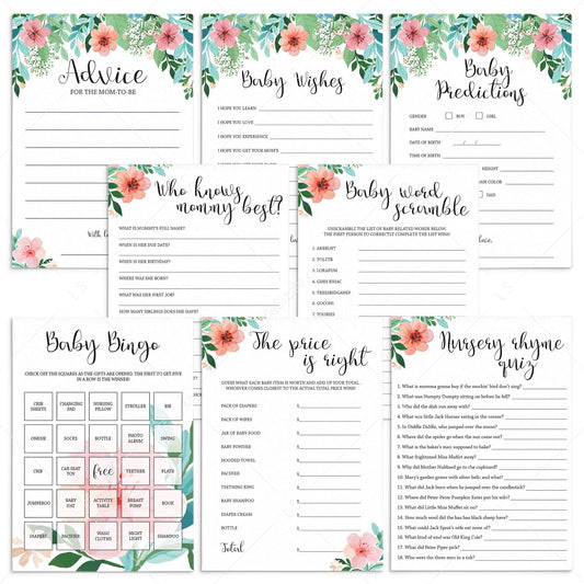 Floral printable baby shower games by LittleSizzle