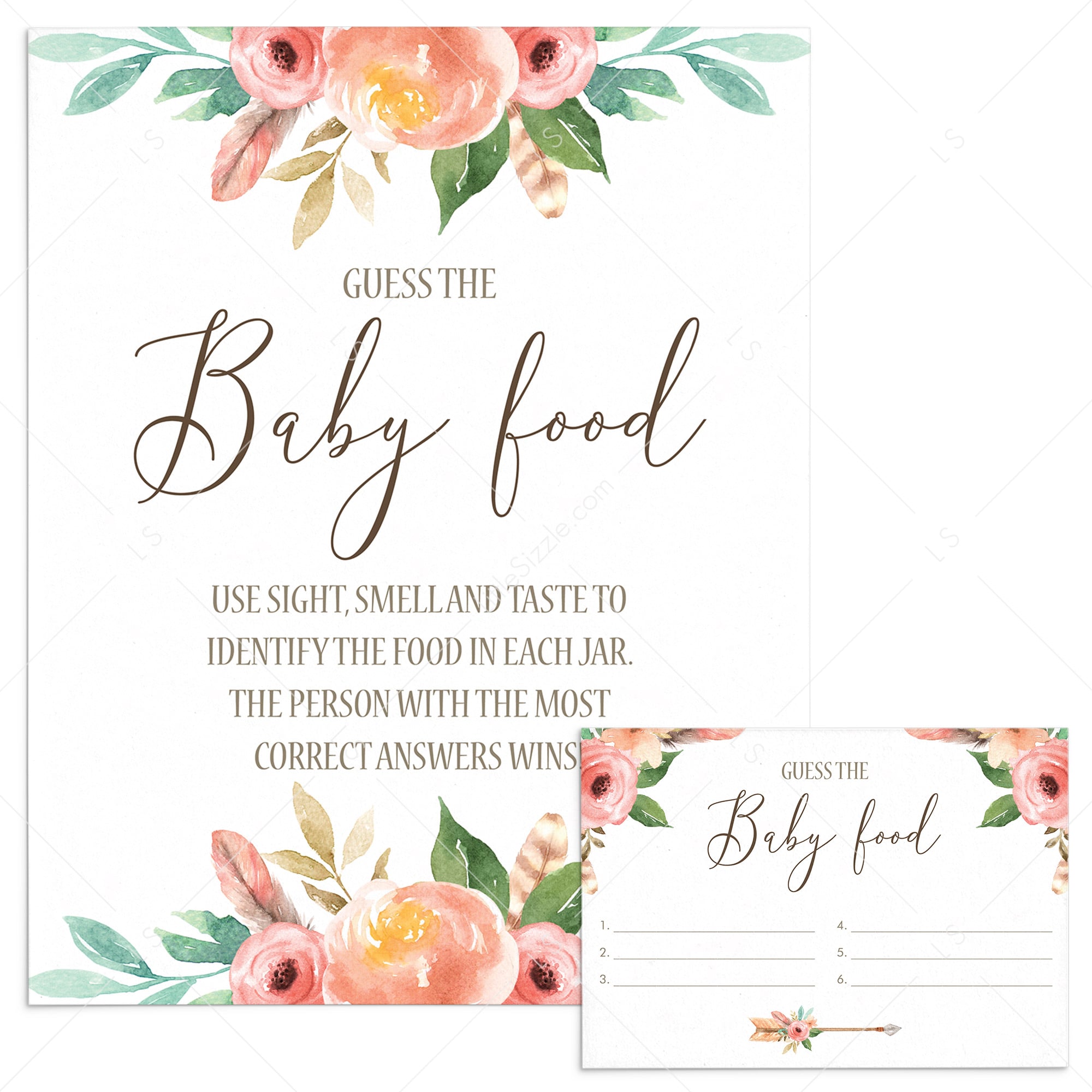 Floral Baby Shower Guess the Baby Food Game Printable by LittleSizzle