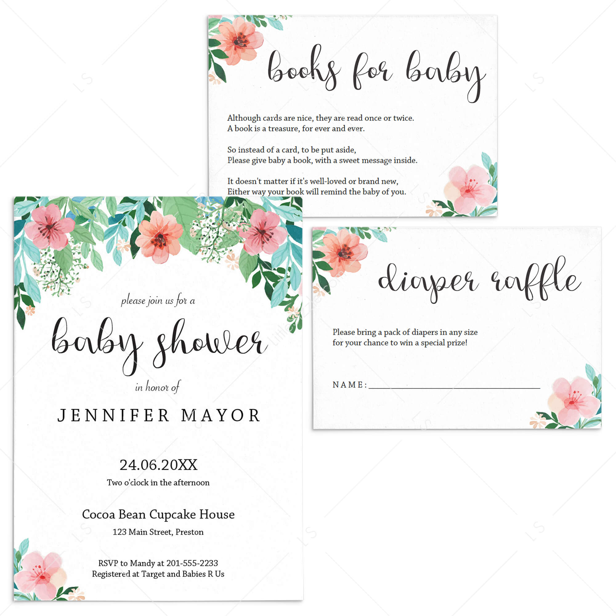Floral Baby Shower Invitation Set Templates by LittleSizzle