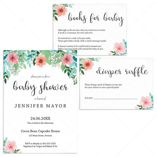 Floral Baby Shower Invitation Set Templates by LittleSizzle