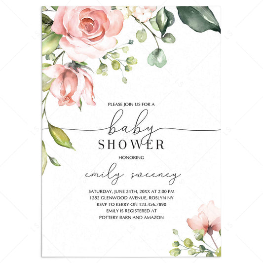 Blush Floral Baby Shower Invitations Download by LittleSizzle