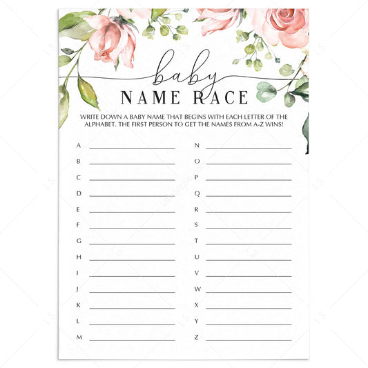 Blush baby shower games baby names race by LittleSizzle