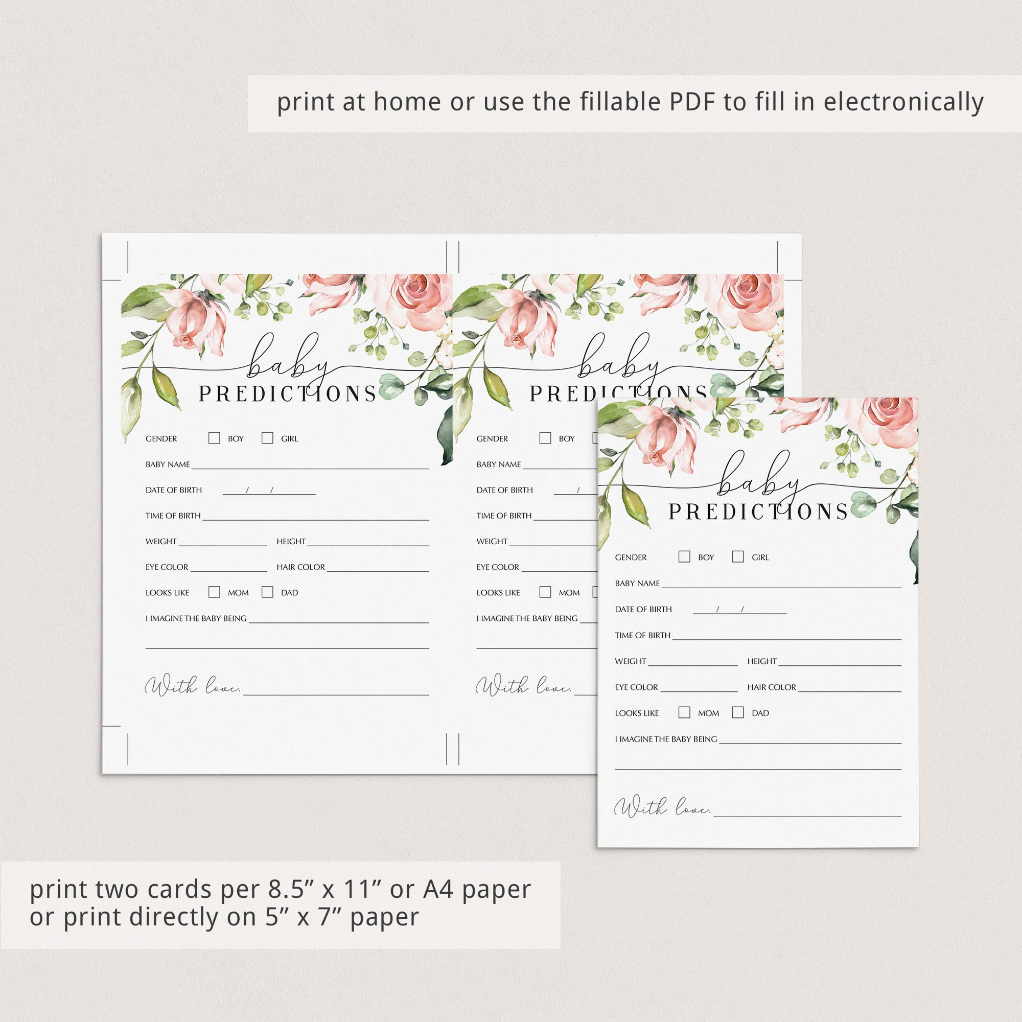 Zoom baby shower prediction cards by LittleSizzle
