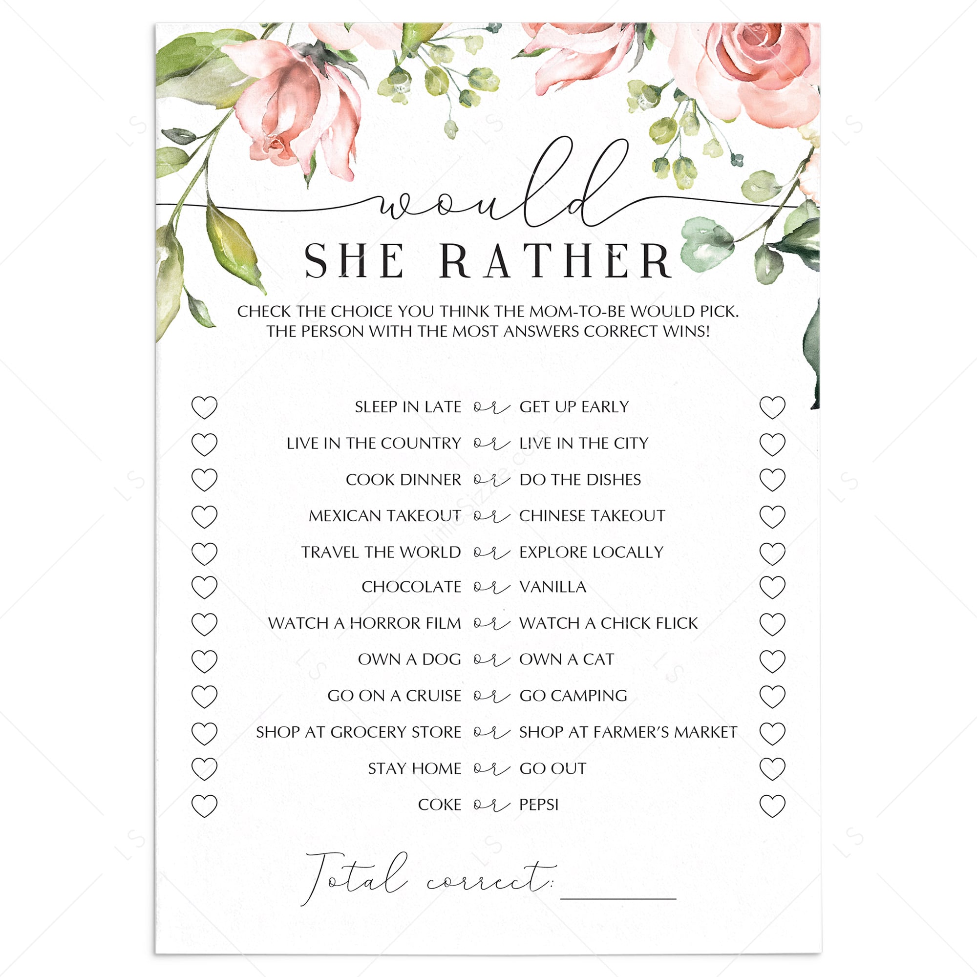 Would she rather game for floral baby shower by LittleSizzle
