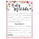 Floral baby mad libs baby shower game printable by LittleSizzle