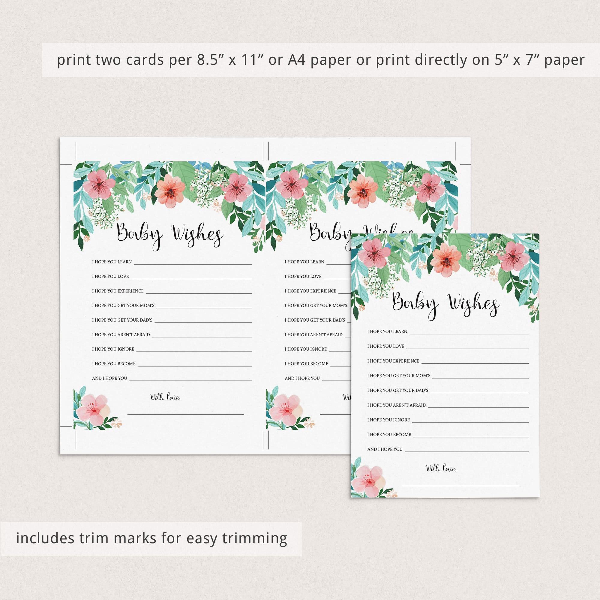 Baby shower wishes game printable for girls by LittleSizzle