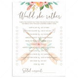 Printable Would She Rather Mommy Quiz Tribal Theme by LittleSizzle