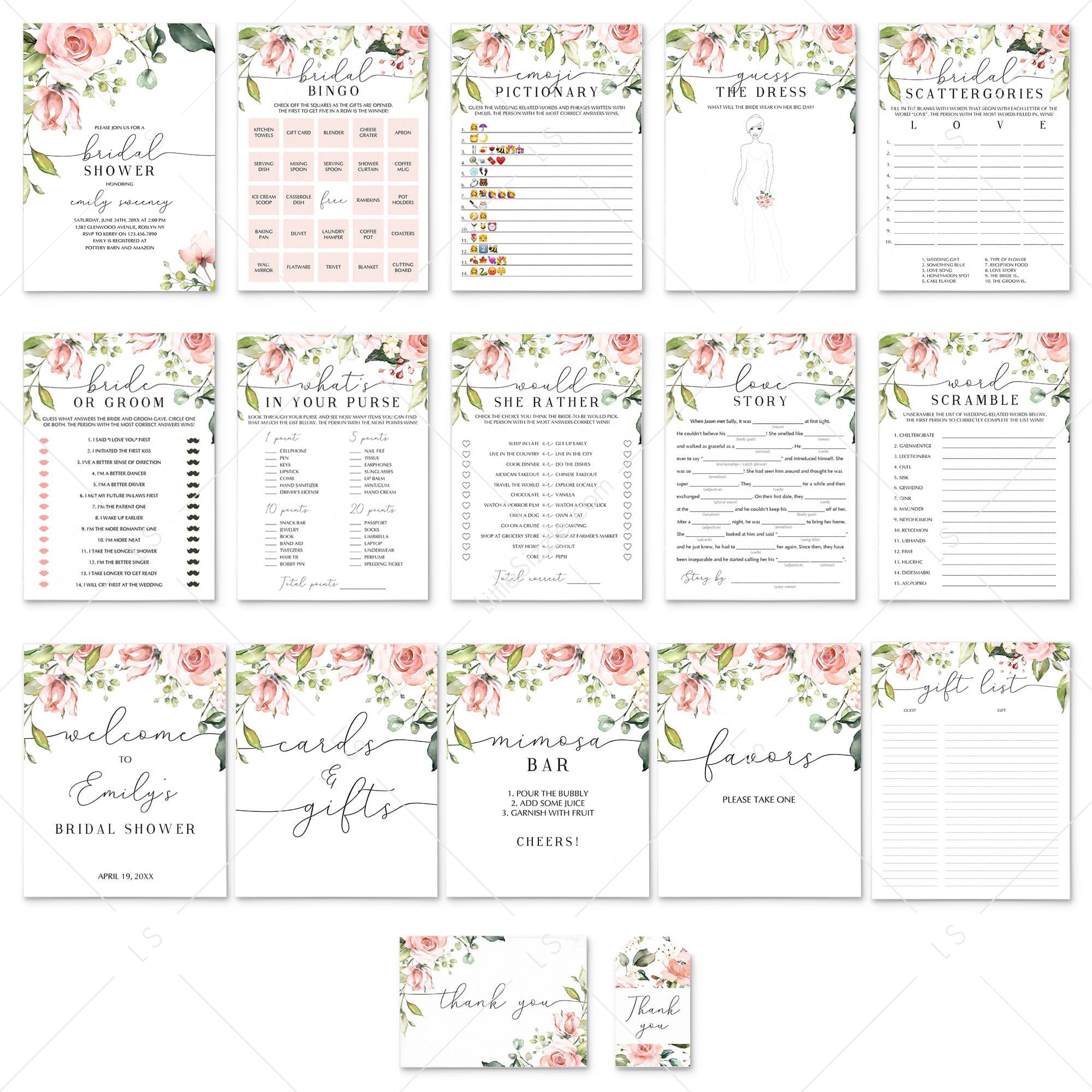 Blush Floral Bridal Shower Complete Bundle DIY Instant Download by LittleSizzle