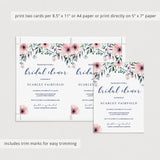 Pink Floral Bridalshower Invitation Cards Printable