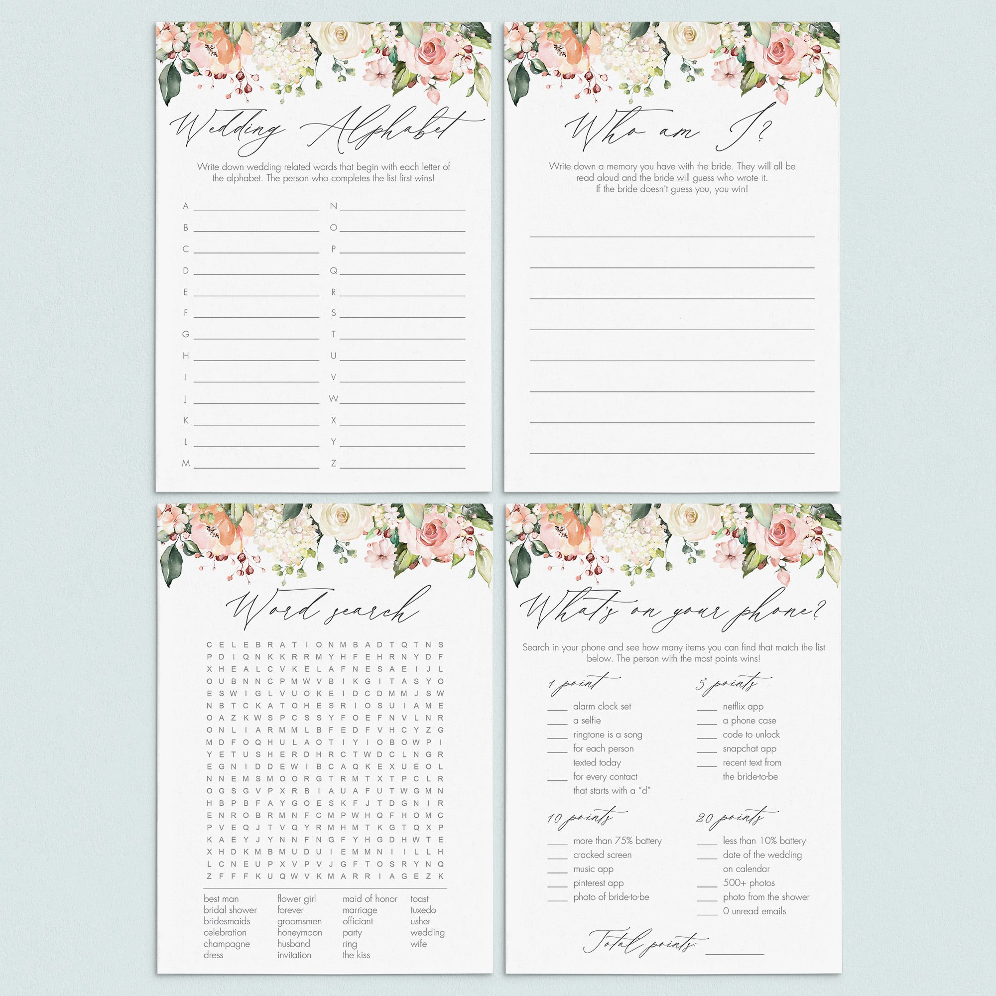printable bridal shower game cards by LittleSizzle