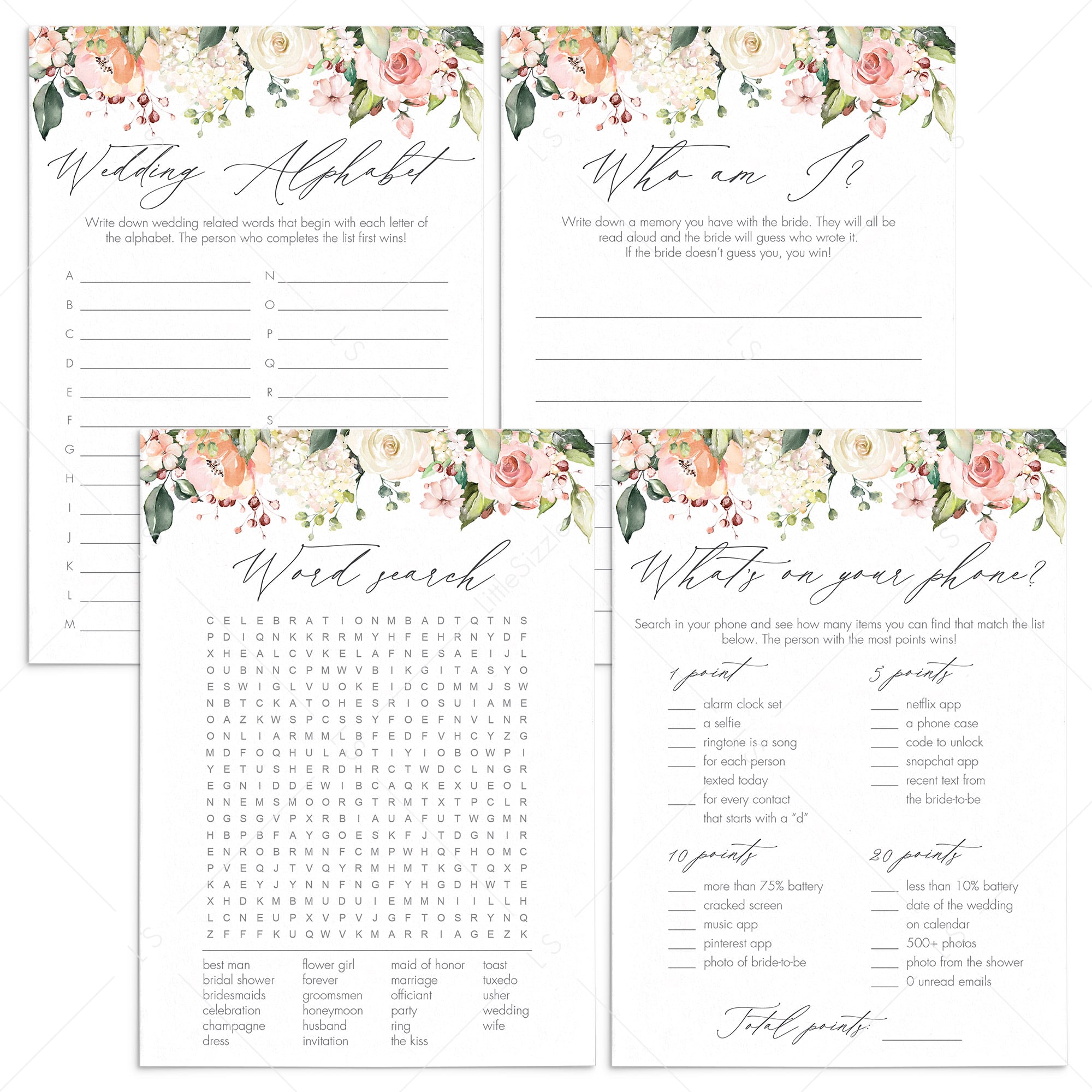 printable bridal shower game cards by LittleSizzle