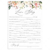 floral love story mad libs bridal shower games