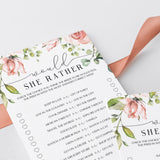 watercolour flowers and greenery bridal shower games printables