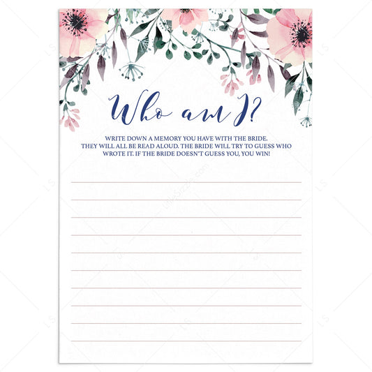 Unique Bridal Shower Game Who Am I Memories by LittleSizzle