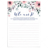 Unique Bridal Shower Game Who Am I Memories by LittleSizzle