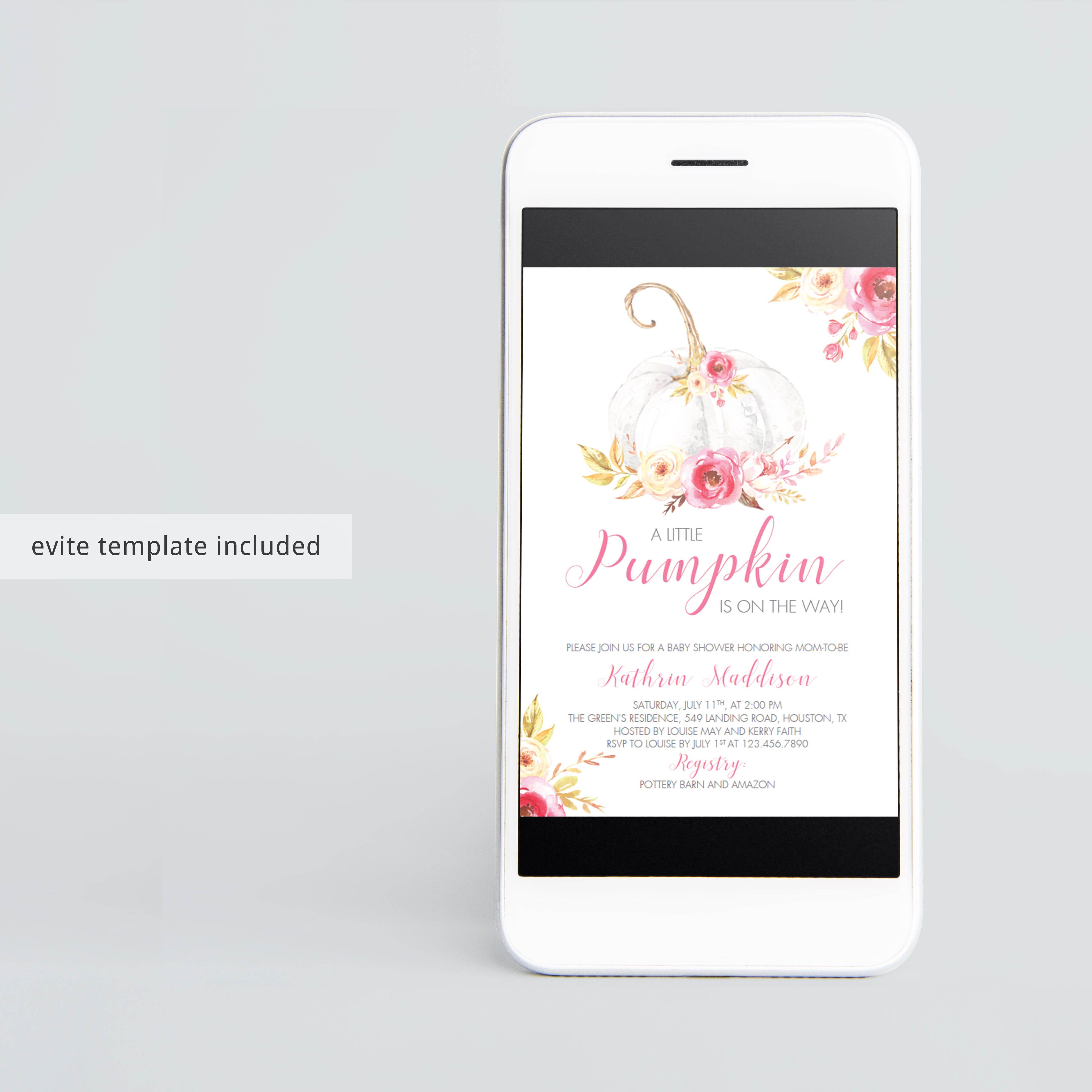 Watercolor floral baby shower invitation pumpkin themed by LittleSizzle