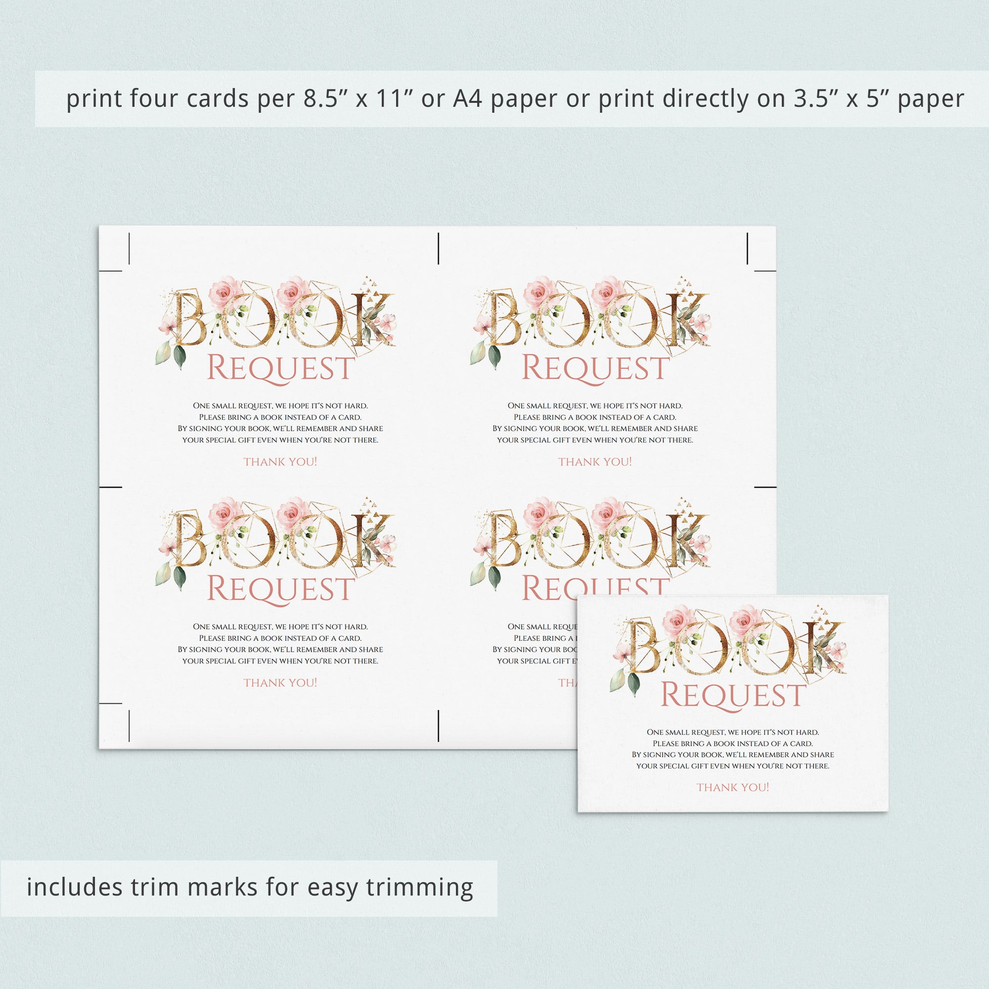 DIY books for baby cards with pink flowers and gold wording by LittleSizzle