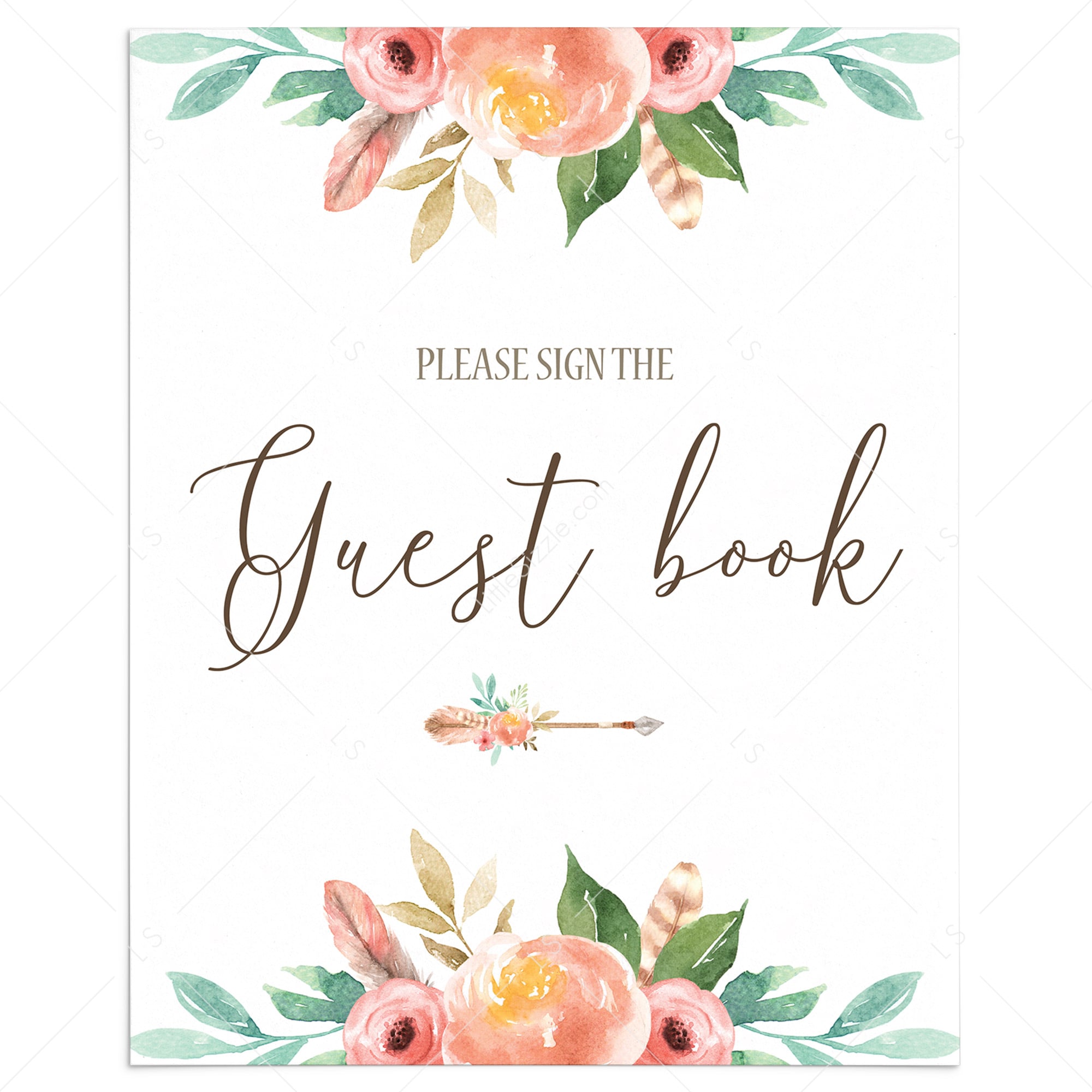 Please Sign The Guest Book Sign Printable Boho Floral by LittleSizzle