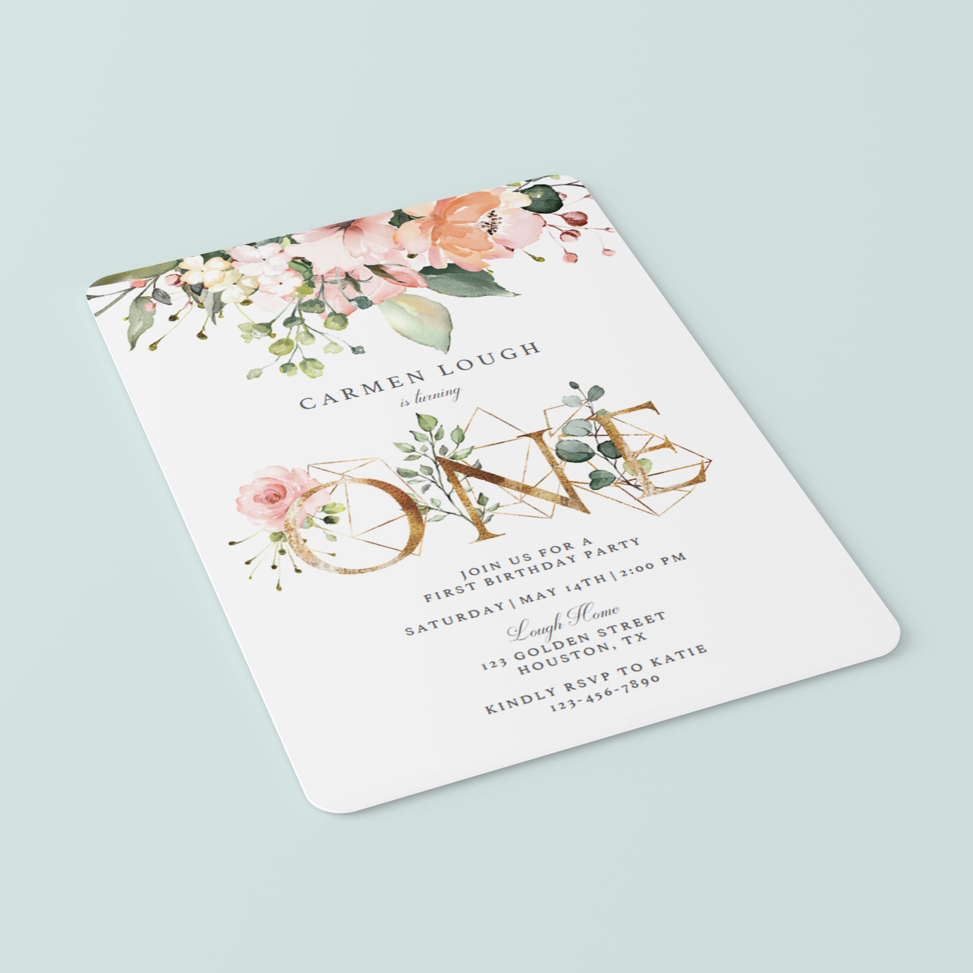 Gold and floral birthday invitation one by LittleSizzle