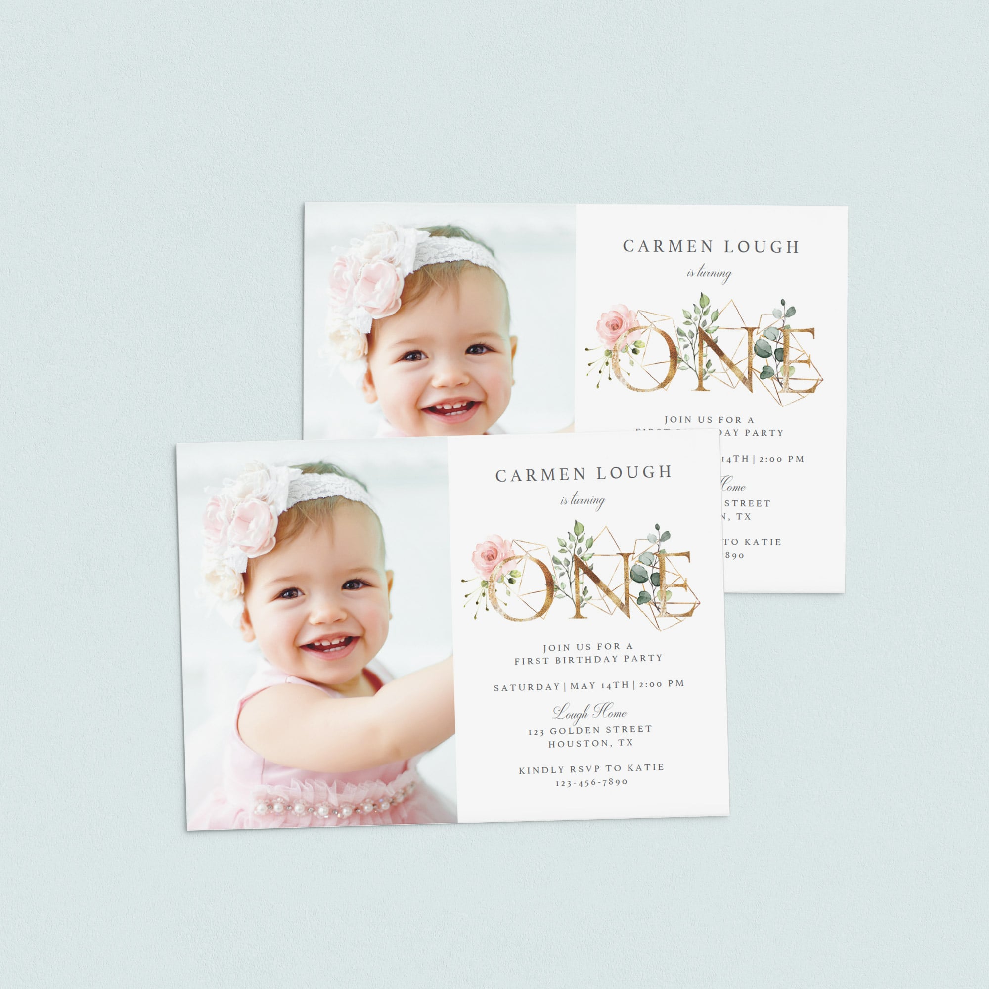 DIY first birthday invitation blush floral by LittleSizzle