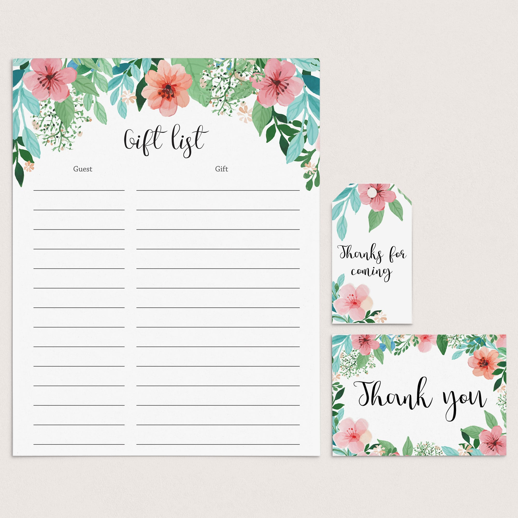 Floral Thank You Cards, Labels and Gift List Printable by LittleSizzle