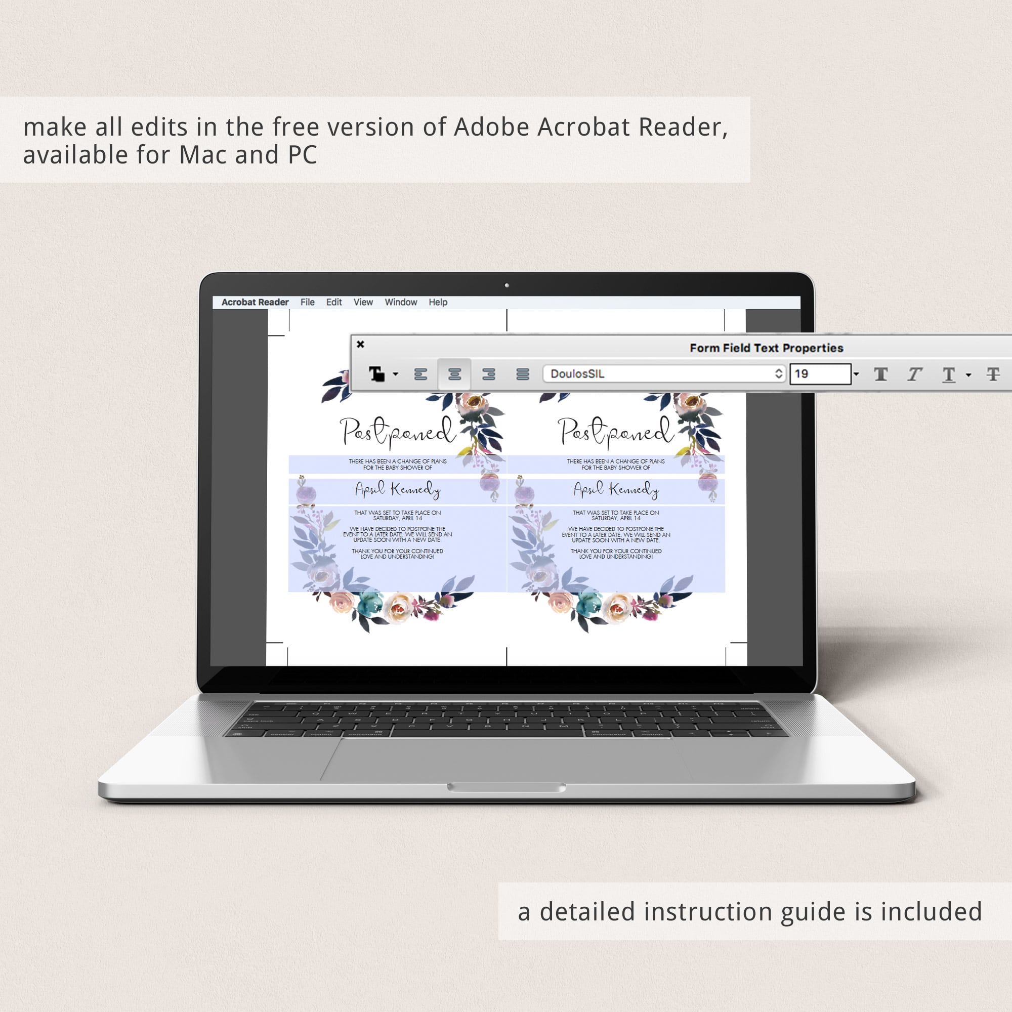 Editable baby shower postponed card floral theme by LittleSizzle