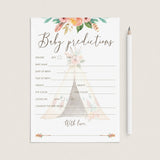 Baby Predictions Game for Tribal Theme Baby Shower by LittleSizzle