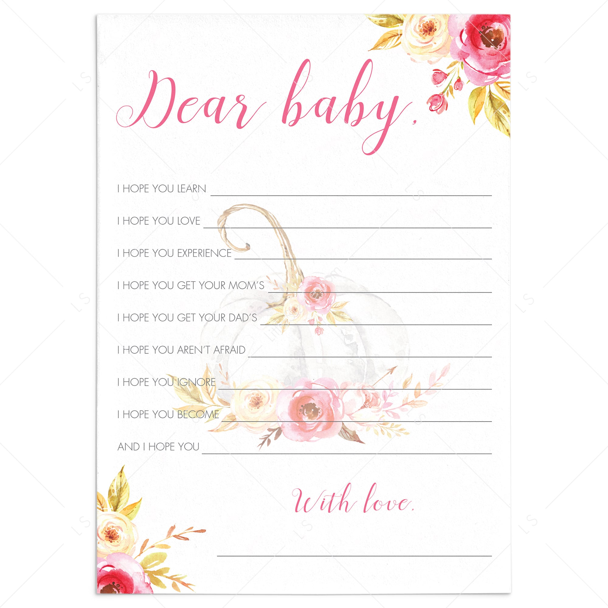 Little pumpkin baby shower wishes printable by LittleSizzle