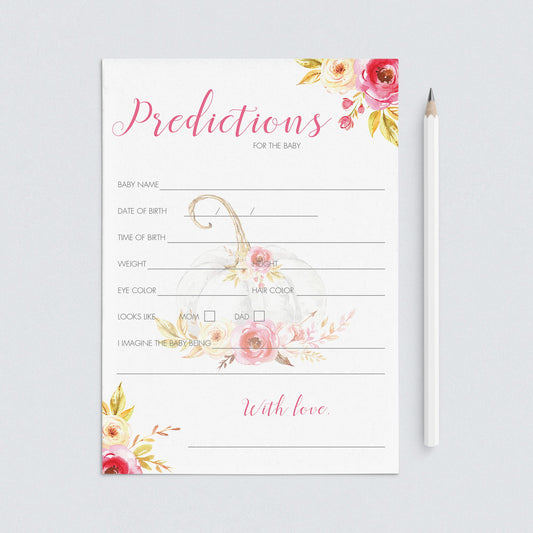 Floral pumpkin baby shower predictions game by LittleSizzle