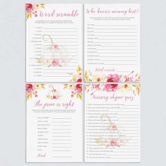 Pumpkin baby shower games pack for girl by LittleSizzle