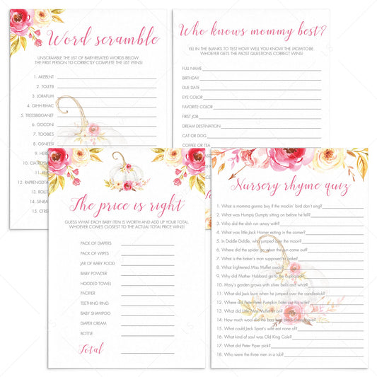 Pumpkin baby shower games pack for girl by LittleSizzle