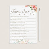 Watercolor Flowers Baby Shower Nursery Rhyme Quiz Printable by LittleSizzle