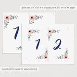 Floral Table Number Templates Instant Download