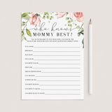 Printable blush baby shower game who knows mom best by LittleSizzle