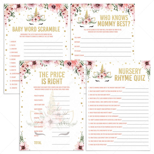 Unicorn babyshower games package printable by LittleSizzle