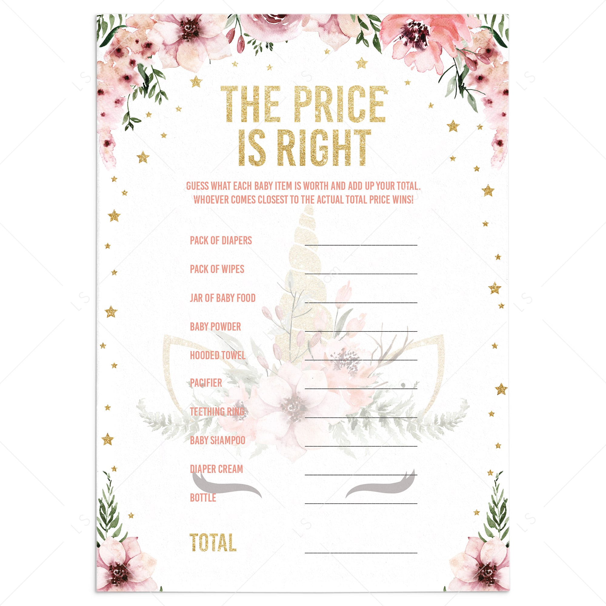 Unicorn babyshower games the price is right printable by LittleSizzle