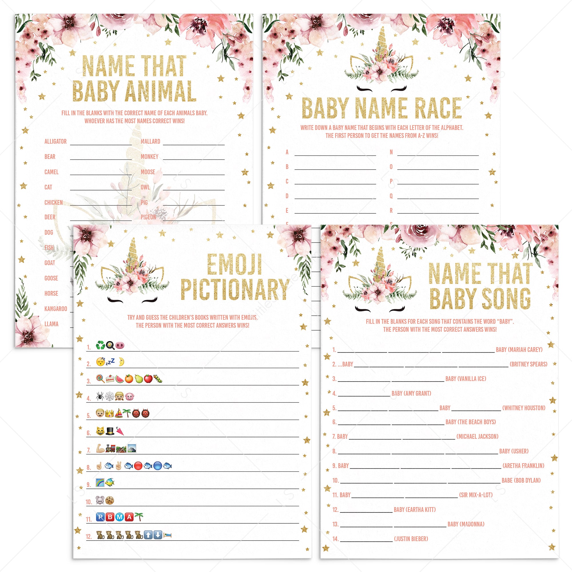 Pink and gold baby shower games printables by LittleSizzle