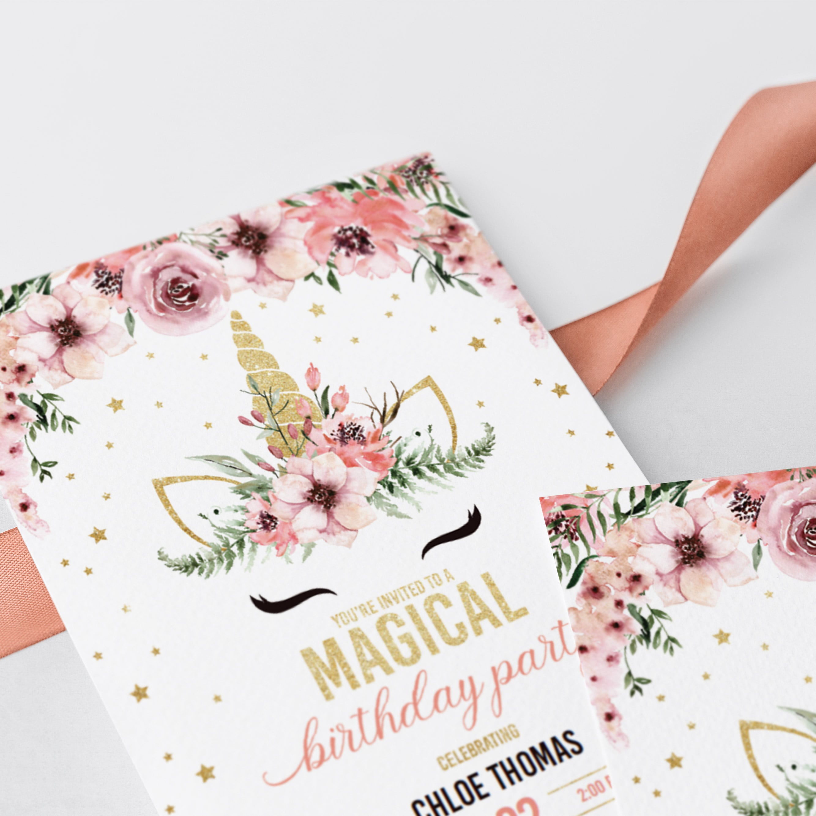 Floral unicorn birthday invitations by LittleSizzle