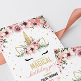 Floral unicorn birthday invitations by LittleSizzle