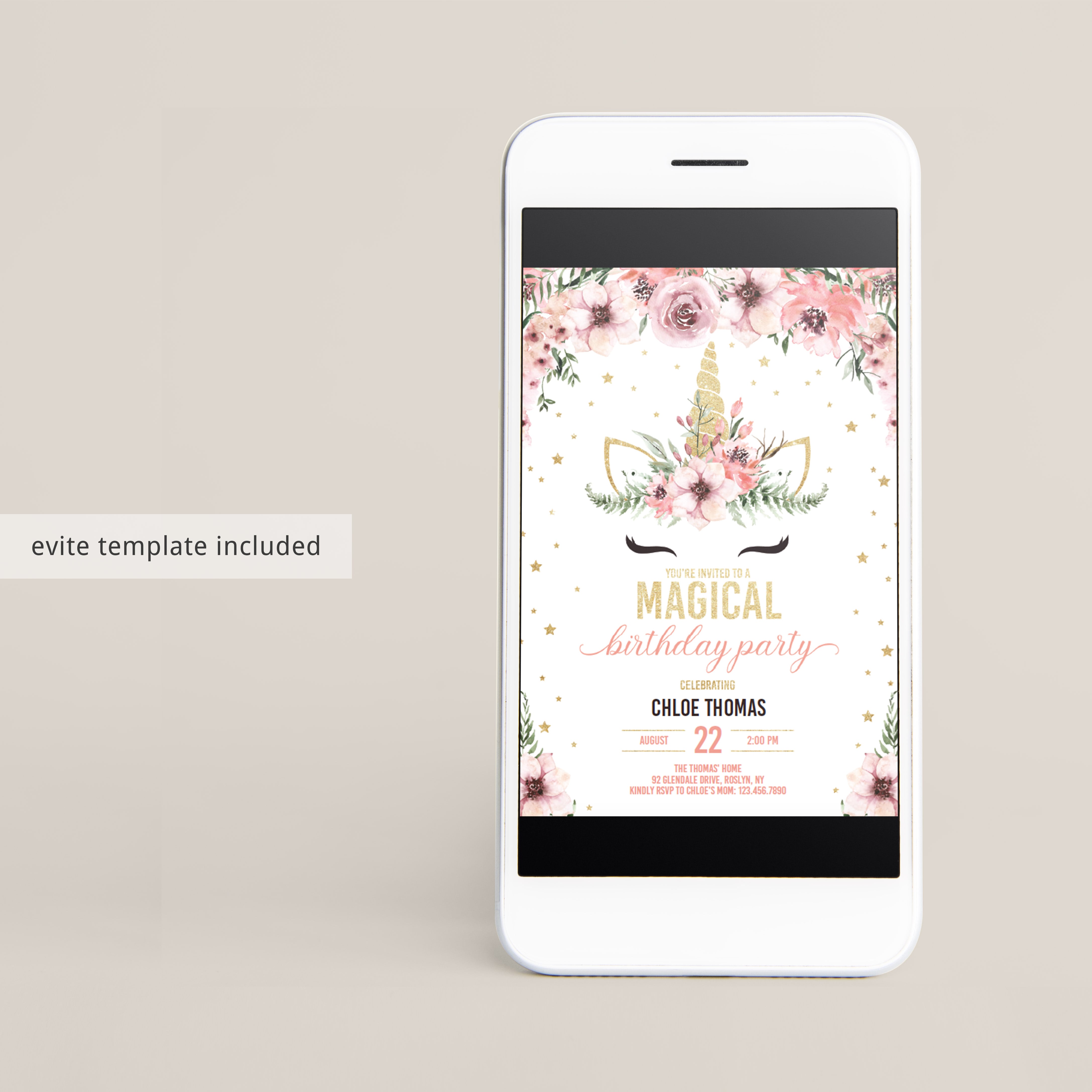 Unicorn birthday party invites DIY template by LittleSizzle