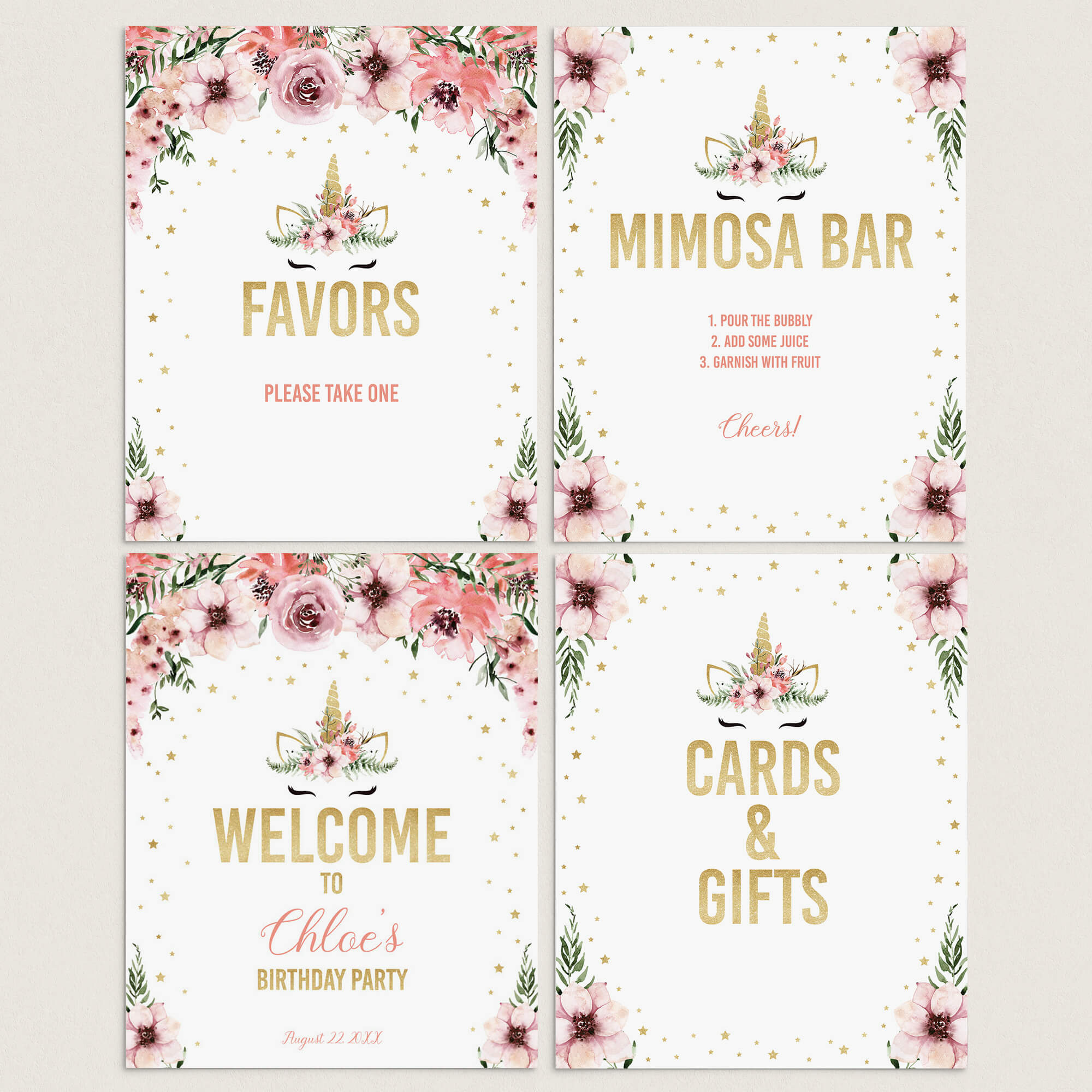 Unicorn Birthday Decorations Package Printable by LittleSizzle