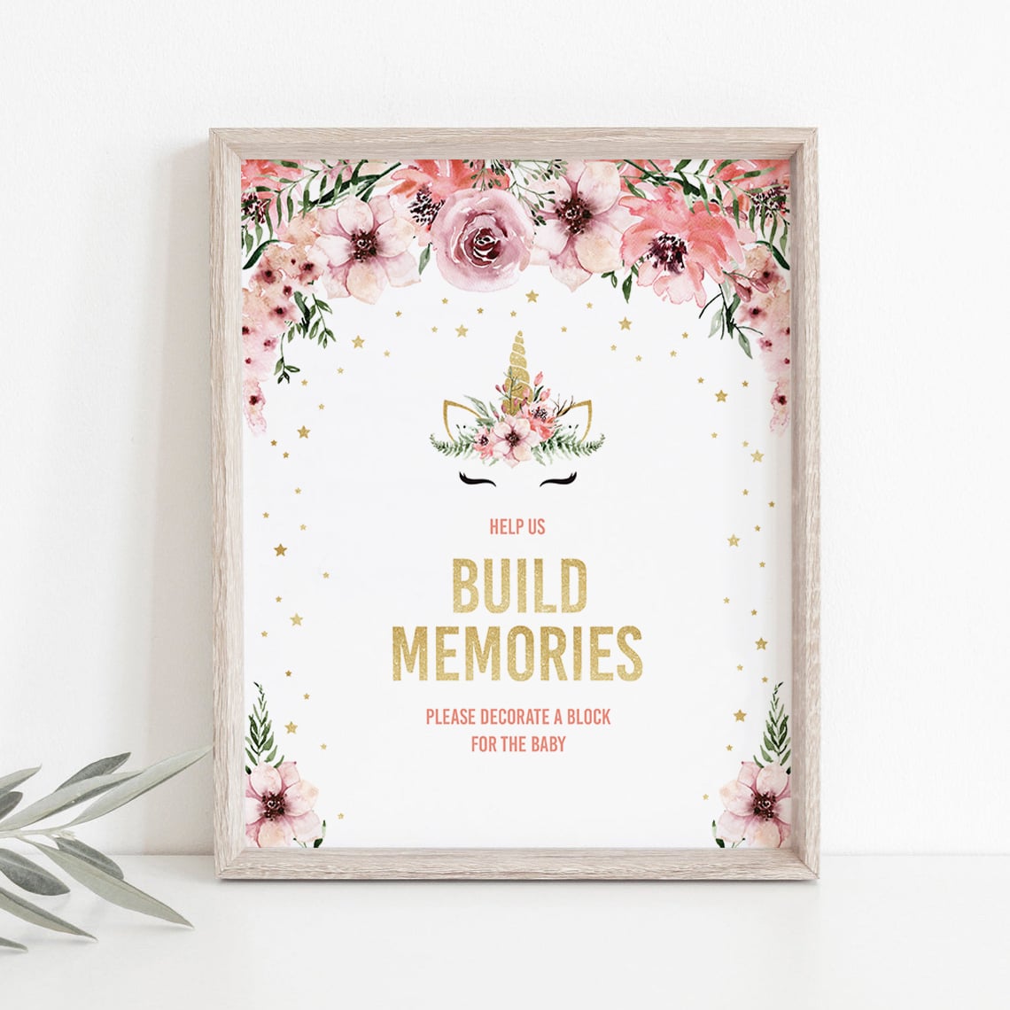 Floral unicorn baby shower games decorate a block sign by LittleSizzle