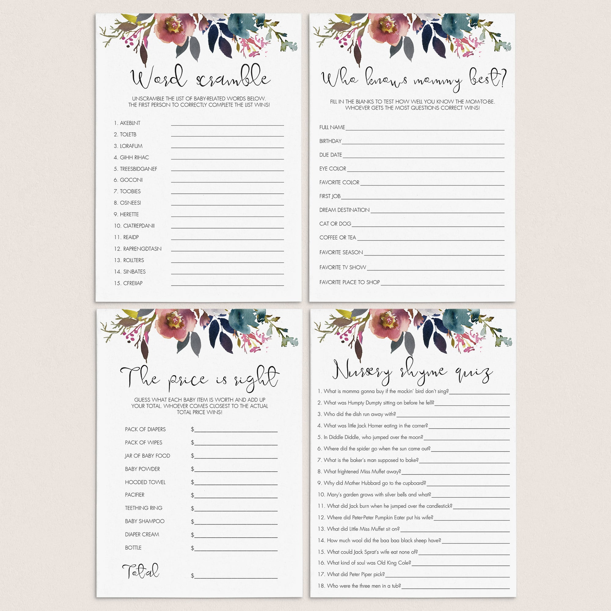 Boho themed baby shower games printable by LittleSizzle