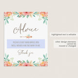 Floral Themed Advice Sign for Baby Shower Template