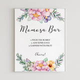 Printable momosa bar table sign with watercolor flowers by LittleSizzle