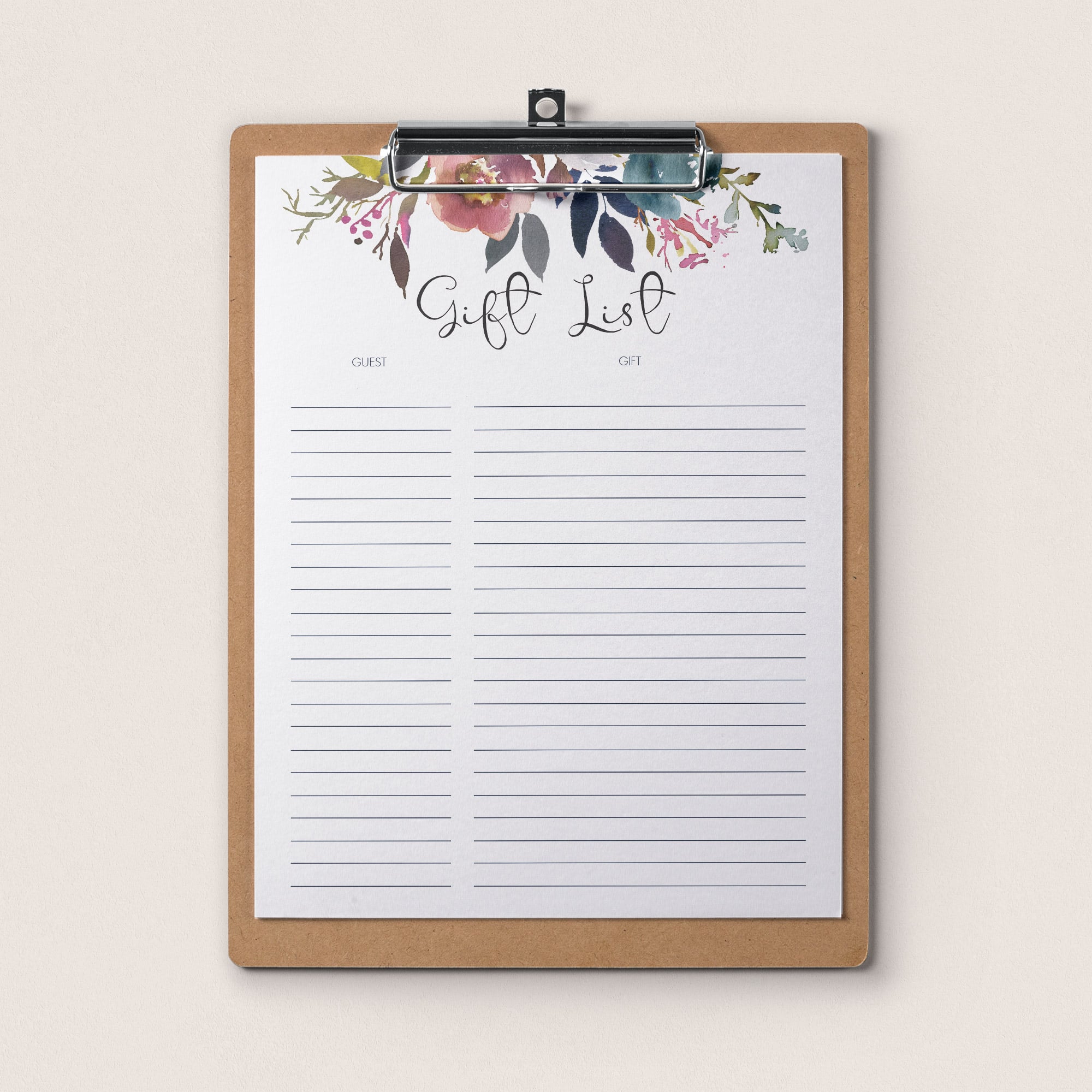 Printable gift list for floral shower by LittleSizzle