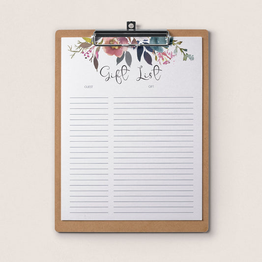 Printable gift list for floral shower by LittleSizzle