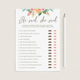 Printable He Said She Said Game for Baby Shower