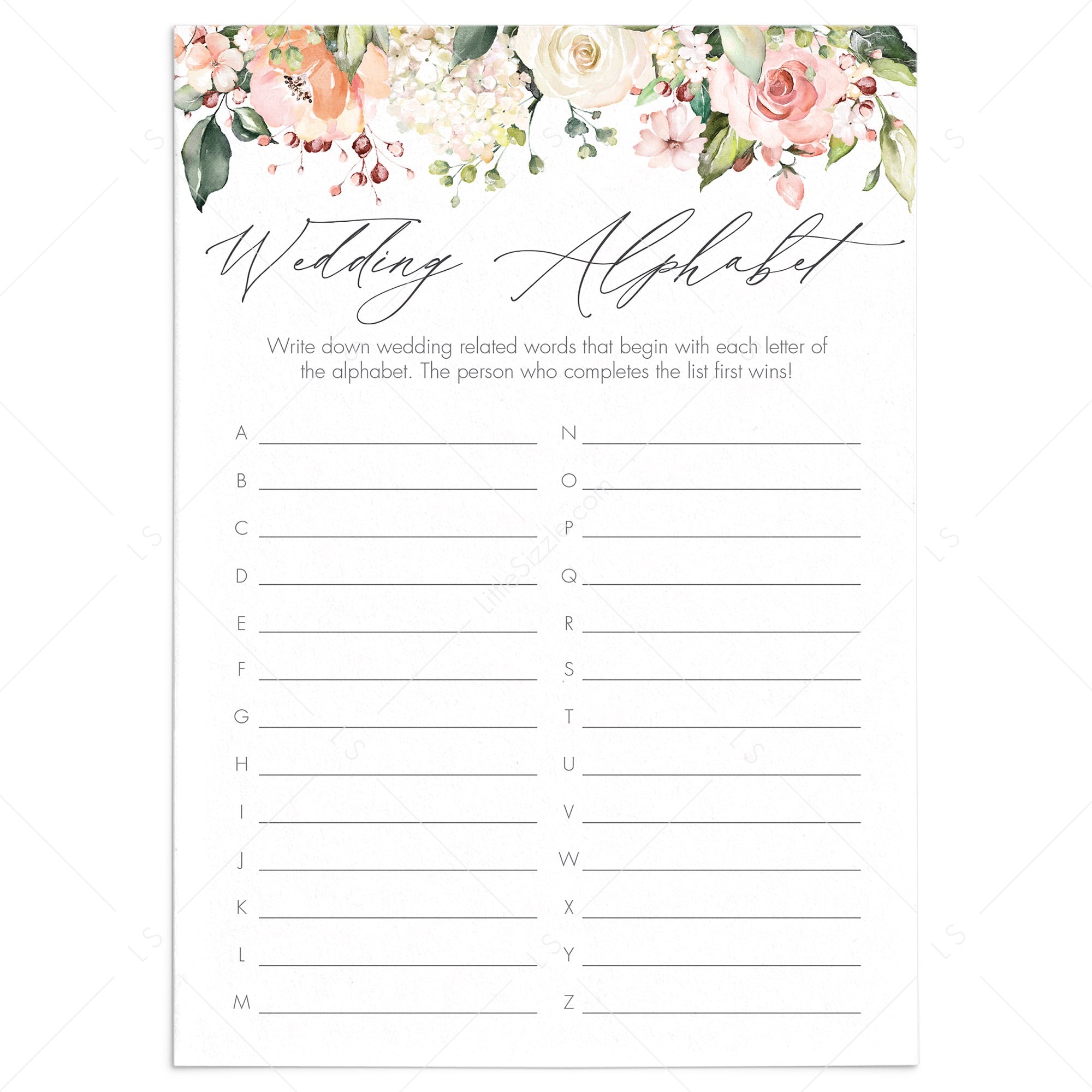 Classy Wedding Alphabet Game Printable by LittleSizzle